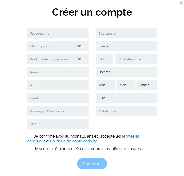 Proceso de registro MR CASINO